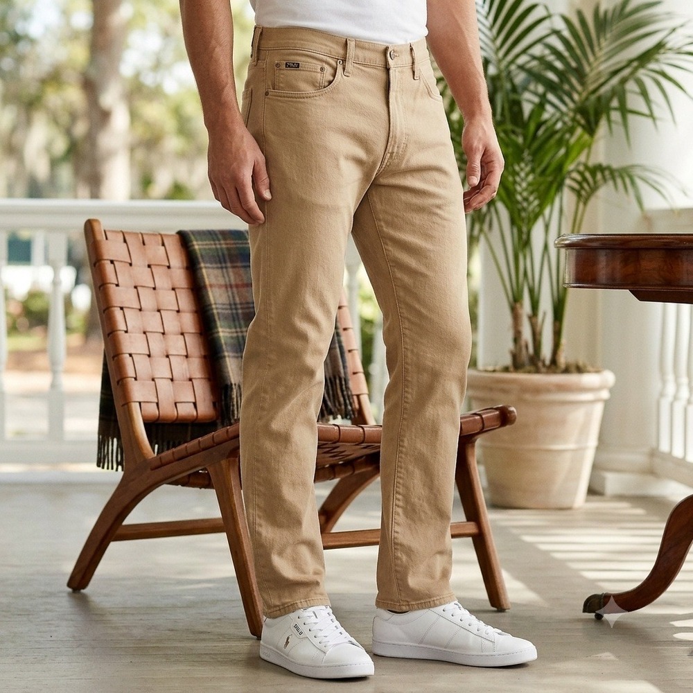 Polo Ralph Lauren Hampton Relaxed Straight Jeans Mens 34x32 Tan Khaki Stretch